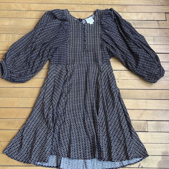 Maeve Anthropologie Navy White Nilaya Flare Pockets Balloon Sleeve Tunic Dress S - Picture 10 of 16